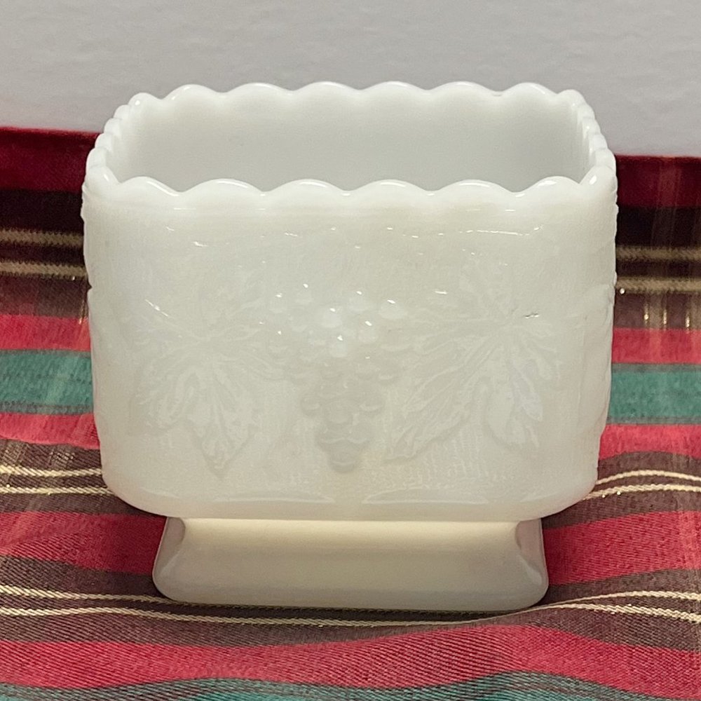 Vintage Trinket Dish, Milk Glass, Pedestal Candy Bowl, Grapes
